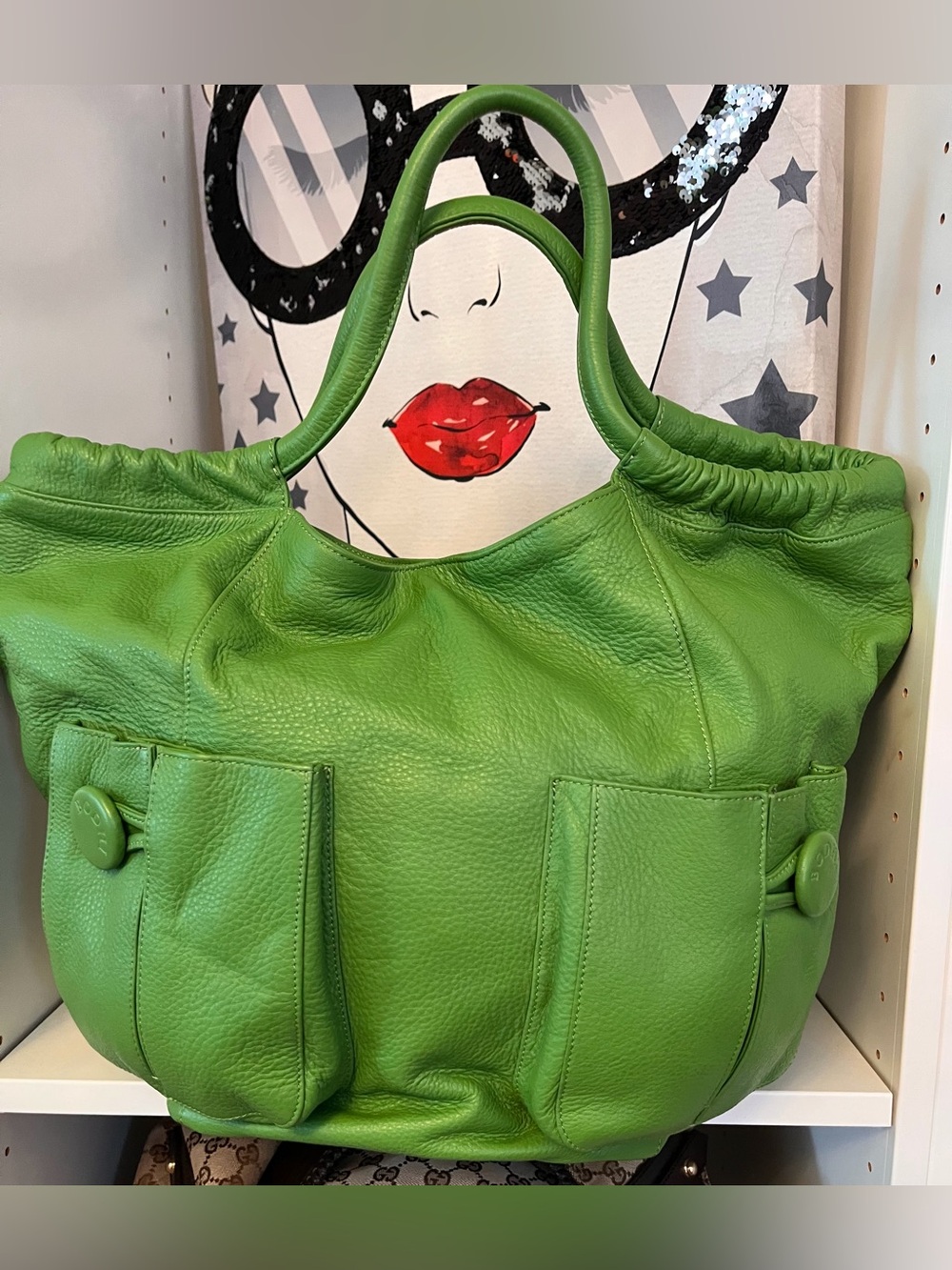 Large Bodhi New York Bag Tote Green PebbledLeather.